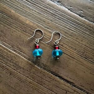 Blue & Red Beaded Earrings